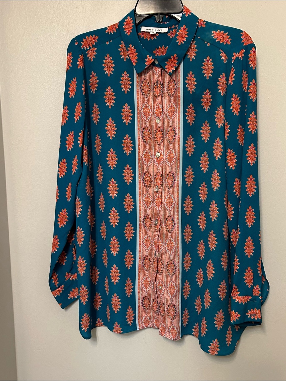 ROSE & OLIVE Button Up Shirt Women’s‎ Size XL Multicolor Long Sleeve Boho Career